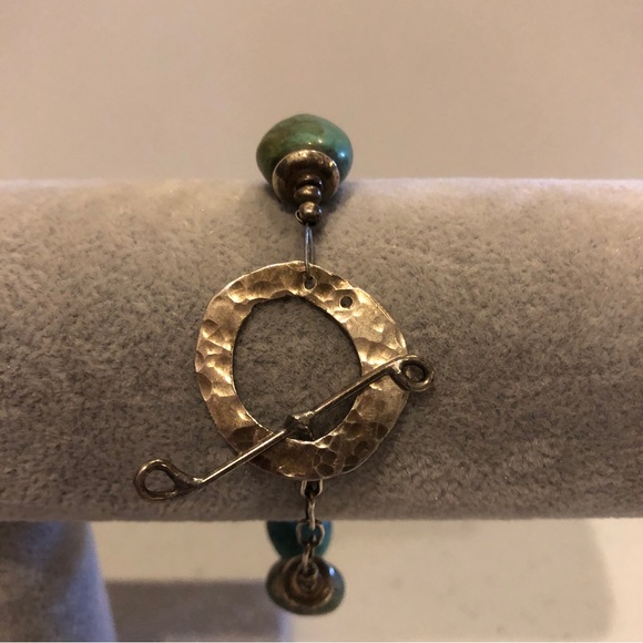 Genuine Turquoise & Sterling Silver 925 Bracelet- Artisan made.  Toggle closure - Picture 8 of 13